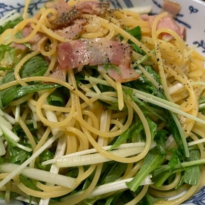 水菜を直前に入れることでシャキシャキ食感で美味しかったです！
レシピありがとうございました☆